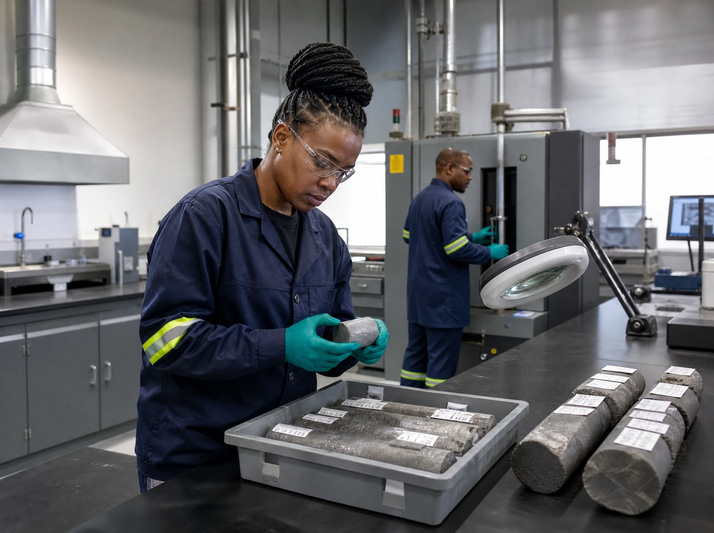 Bench-scale metallurgical test work with labelled samples and laboratory equipment