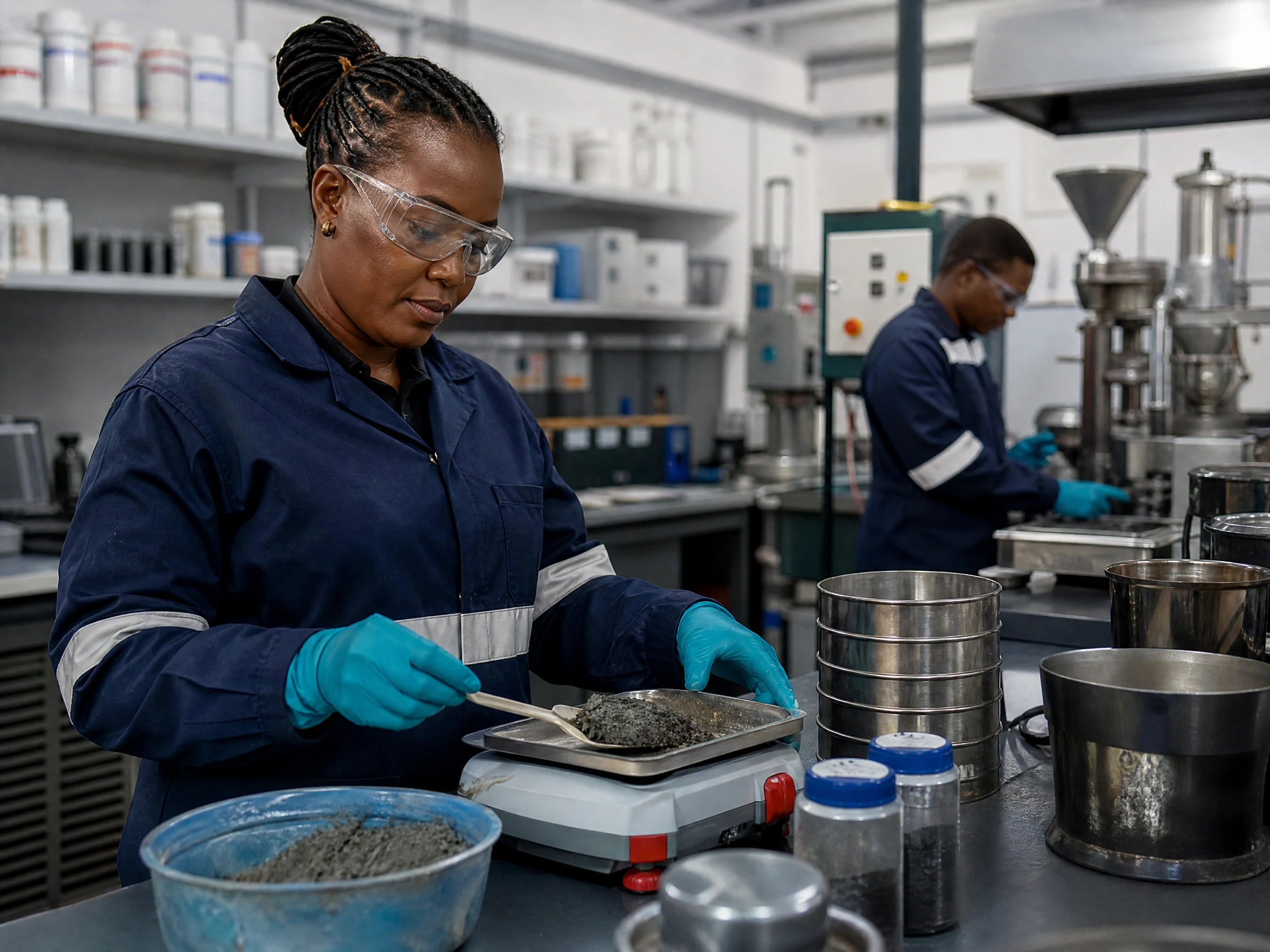 Tailings samples being evaluated in a metallurgical laboratory